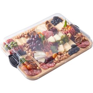 FARBERWARE Build-a-Board Cutting Board with Three Compartments and Clear Locking Lid for Charcuterie, Snacks, and More, Acacia