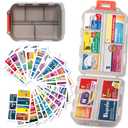 Pill Organizer with Medicine Labels Travel Daily Pill Container Mini Medication Organizer Storage Pill Organizer Travel Essentials Pill Case 7 Day (Grey & 161 Lables)