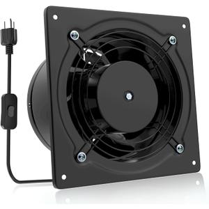 HG Power 6 Inch Exhaust Fan, 308CFM Wall Exhaust Fan for Kitchen, Metal Extractor Fan for Attic, Garage, Window Ventilation, HVAC System, 6 inch with Switch, (Black)