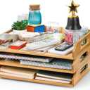 Okllen 3 Pack Stackable Paper Trays, Bamboo Desk Letter Tray Set, 3 Tier File Document Organizer Tray for A4 Paper, Magazine, Receipts, Office Supplies