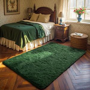 Soft Dark Green Rug for Bedroom, Fluffy Shaggy Rugs for Living Room, 3x5 Small Soft Throw Carpets, Non-Slip Plush Fuzzy Rug for Kids Bedroom Nursery Home Decor