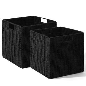 Water Hyacinth Storage Basket, Set of 2 Hand-Woven Wicker Baskets, Foldable Cube Storage Bins, Wicker Cube Laundry Organizer, Square Baskets for Organizing Shelves Decor, 12x12x12in