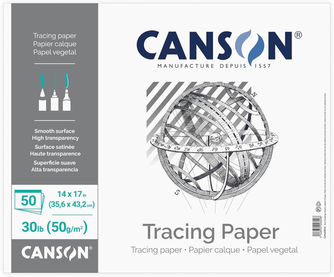 Canson Artist Series Tracing Pad Tape Binding, 50 Sheet, Art Supplies for Students & Professionals 14x17 inch