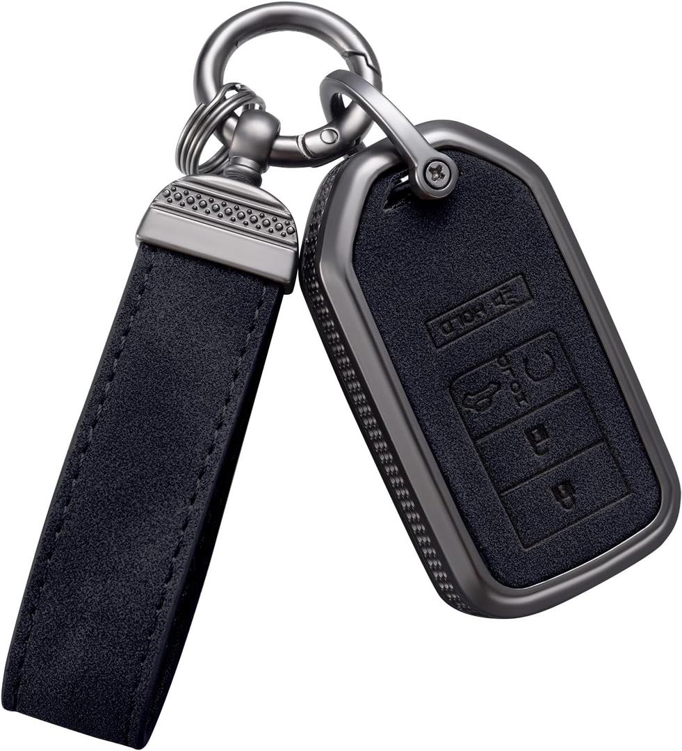 YO&YOYE Compatible with Honda Key Fob Cover with Keychain Leather Key Case Protector for Honda Accord Civic CRV Pilot HRV Odyssey Ridgeline Passport (Black)