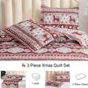 Hailea Christmas Quilt Set Twin Size Moose Deer Bedding Sets Xmas Lodge Cabin Bedspread Coverlet Lightweight Rustic Bedding Cover Red Grey Elk Snowflake Holiday Xmas Quils Western Country Decor