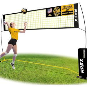 Apex Sports Volleyball Net Training  12' Wide, Portable Adjustable Height 7.4' to 8'  Includes Ground Stakes, Carry Bag  Indoor & Outdoor Use, Designed by Pro Athletes for Peak Performance