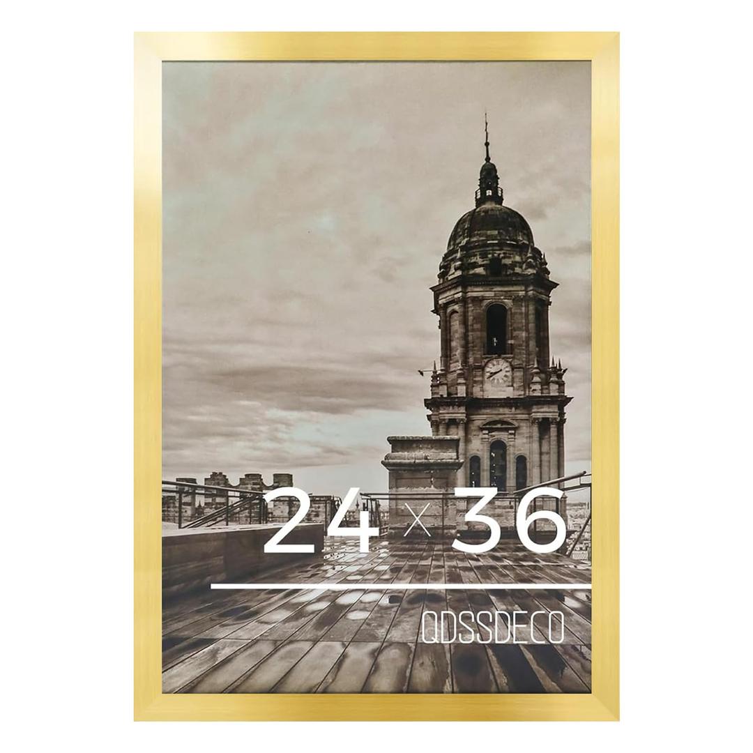 QDSSDECO 24" x 36" Poster Frame with Wood and Plexiglass, 1 Pack Gold