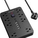 Surge Protector Power Strip - 8 Outlets(1850W/15A/14AWG) with 6 USB Ports（2 USB C, 10FT Flat Plug Extension Cord, Wall Mount Multi Plug Outlet Extender, ETL Listed for Home, Dorm Room, Black