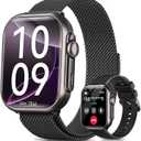 Smart Watch for Men Women - Answer/Make Call/30 Days Battery/2 Bands, 1.85" HD for Android iPhone Samsung Compatible IP68 Smartwatch Blood Oxygen Heart Rate Blood Pressure Sleep Fitness Tracker Reloj (Black)