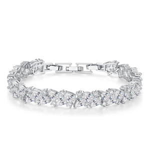 Hadskiss Wedding Tennis Bracelet for Brides Bridesmaid, White Gold Plated Marquise Cubic Zirconia Prom Jewelry, Silver Bracelet Wedding Party Jewelry for Women