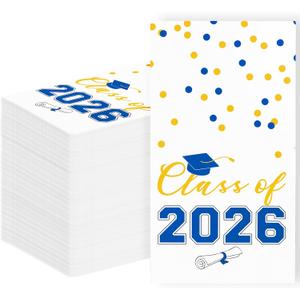 2026 Graduation Disposable Paper Napkins, Guest Dinner Hand Towels for College School Grad Class Congrats Celebration, Cocktail Party Decorations (80, Blue & Gold)