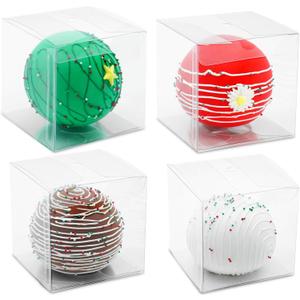 100pcs Clear Favor Boxes 3x3x3 Inch Chocolate Bomb Boxes Clear Gift Boxes Cupcake Box Macaron Box for Birthday Wedding Party