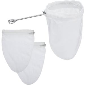 3Pcs Fine Mesh Strainer Bags, Ultra Fine Mesh Strainer Bags, Reusable Cheese Cloth Bag for Straining with Stainless Steel Handle Frame, Muslin Cloth For Straining, Reusable Filter for Nut Milk, Juices