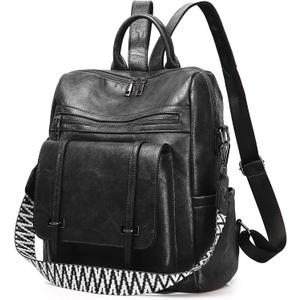 WYFJNX Fashion Backpack Purse for Women, Black PU Leather Backpack Purse Medium Size, Convertible Shoulder Bags Handbag, Suitable for Women for Shopping, Traveling, Work