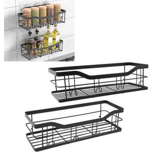 Shower Caddy Adhesive, 2 Pack Large Capacity Shower Rack Organizer, No Drill Wall Mounted Carbon Steel Bathroom Sink Organizer for Bathroom Kitchen