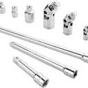 VALUEMAX 9 PCS Socket Accessory Set, Includes 3/8" Drive Extension Bar Set, 1/4", 3/8" & 1/2" Drive Universal Joints and Adapters, Chrome Vanadium Steel with Mirror Finish, Chrome Plated