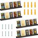 4 Pack Sports Card Display Stand Wood Trading Card Rack 15*1.2*0.7 Inch Graded Card Display Shelf Baseball Card Frame Wall Display Toploader Card Holder Display for Home Shop (No Card) (Black)