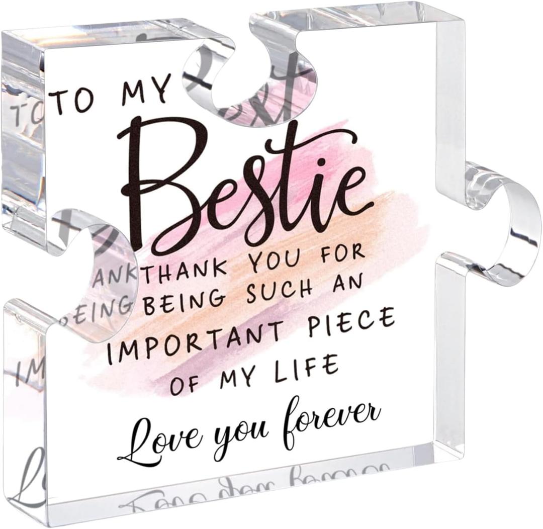 Bestie Gifts for Women Friendship 3.93.20.4 Inch Acrylic Puzzle Desk Decor - Unique BFF Keepsake Gift for Birthday, Christmas, Anniversary - Bestie Present Idea