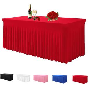 Albassa Table Skirt Spandex Table Cover for Rectangular Tables 6ft, Wrinkle Resistant Ruffles Elastic Table Cover and Table Skirt for Banquets, Weddings, Parties (Red, 6ft 1Pack)