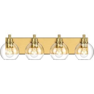 IZORRO Bathroom Light Fixtures, 4-Light Brushed Gold Vanity Light, Modern Wall Sconces with Globe Clear Glass Shade, Vanity Lighting Fixtures Over Mirror,E26 Bulb Socket