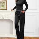 Gargenwed Women's Two-Piece Lounge Set, Long Sleeve Top and Wide Leg Pants with Pocket Casual Comfort Outfit (X-Large, Black)