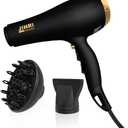JINRI 2000W Hair Dryer with Negative Ion & Infrared - Black, 3 Heat & 2 Speed, Detachable Air Intake, Concentrator/Diffuser, Hanging Strap