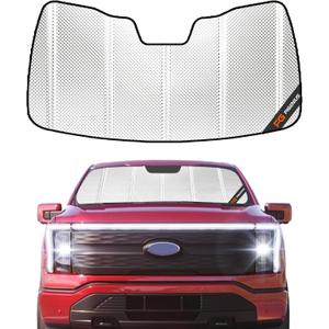 Windshield Sun Shade for Ford F150 Lightning 2022-2025. Reflective Aluminum Film Front Window Sunshade - BLAZBLOCK (Shiny Silver Classic)