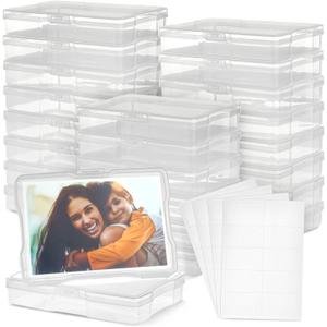 Bright Creations 24 Photo Storage Boxes for 4x6 Pictures - Photo Organizer Containers with 40 Blank Labels - Clear, 64 Total Pieces - Picture Storage Containers