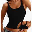 Danysu Women's Tank Tops with Bulit in Bras Scoop Neck Ribbed Fitted Knit Crop Halter Tops Spaghetti Strap Camisole Size Medium