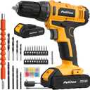PULITUO 20V Cordless Drill/Driver Kit, 3/8" Keyless Chuck, 2 Variable Speed, 266 In-lb Torque, LED Light, Yellow