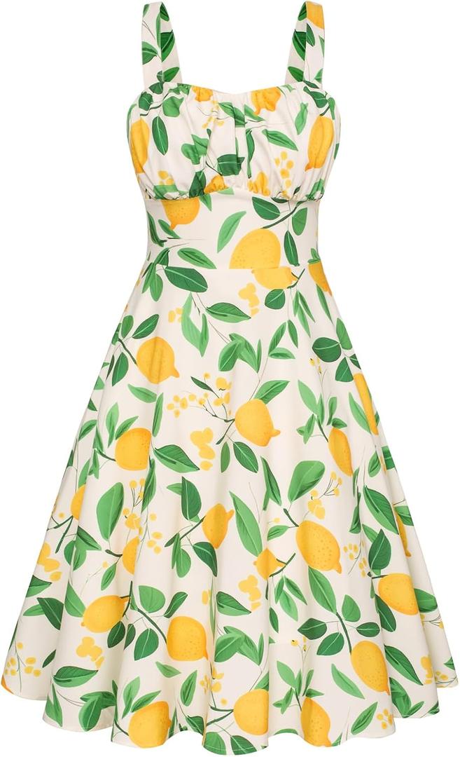 Belle Poque Vintage Floral Dress for Women 2026 Summer A-line Sleeveless Flowy Midi Elegant Wedding Guest Cocktail Dress (White, XL)