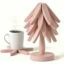 Wooden Trivets for Hot Dishes – Tree Trivet Set with 4 Foldable Wooden Trivets & 1 Stand, Heat-Resistant, Space-Saving Trivet Tree for Pots, Bowls & Teapots (Blush)