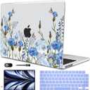 Compatible with MacBook Air 13 inch Case M5 2026 2025-2022 A3449 A3240 M4 A3113 M3 A2681 M2 Chip, Crystal Pattern Plastic Hard Case Cover for Mac Air 13.6 M5 Touch ID, Tropical Blue Flowers