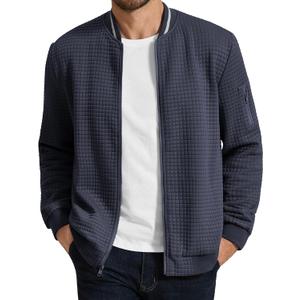 COOFANDY Mens Zip Up Sweater Jacket Waffle Sweatshirt Knit Bomber Lightweight Casual Jackets (Blue, S)