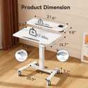 28Inch Mobile Standing Desk On Wheels Rolling Laptop Stand with Tiltable Desktop Small Computer Workstation Adjustable Height 2-Tier Portable Study Table with Storage Shelves White