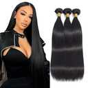 Straight Human Hair Bundles 30 32 34 Inch 1B Straight Bundles Unprocessed Brazilian Mixed Length Natural Black Human Hair Bundle Extensions 50 Gram Per Bundle