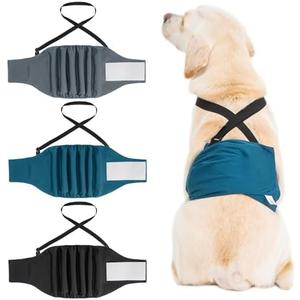 3 Pack Avont Male Dog Belly Band with Suspenders, Reusable Boy Doggie Diaper with Harness, Escape Proof, Non-Slip, Washable Doggy Pee Wraps for Small Medium Large Dogs