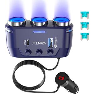 YANTU QC3.0&PD 40W Cigarette Lighter Adapter, 3-Socket 140W Cigarette Lighter Splitter with 12v USB Outlet,Car Charger Adapter with Double/Dual/USB C Charger Multi Port/Plug Outlet for Car Devices