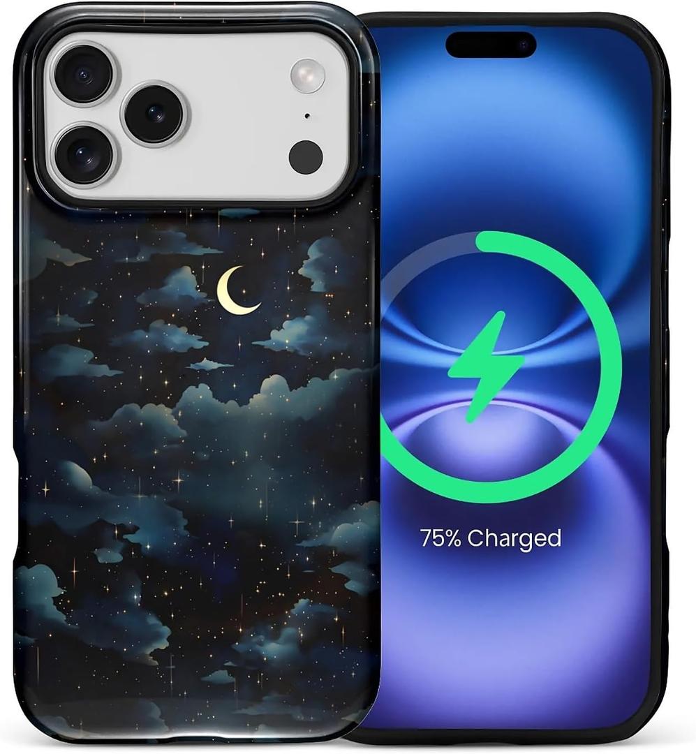 for iPhone 17 Pro Max Case ,Compatible with MagSafe, Dual-Layer Hard Shell + Silicone Cover, Full Body Protection Shockproof Case for iPhone 17 Pro Max-Sparkling Stars at Night