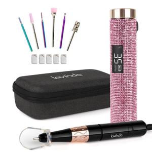 Lavinda Portable Nail Drill Electric File, 35000RPM Professional Rechargeable E-File Machine with Bits, Cordless Nail Drill Machine with Coreless Motor for Acrylic Nails, for Manicure Salon Home,Pink