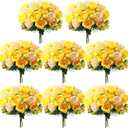 Geosar 8 Bundles Artificial Peonies Flowers Fake Silk Peony Bouquet Faux Peonies Flowers Bulk for Decoration Vase Floral Arrangements Wedding Party Table (Yellow,Champagne)