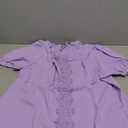 Rooscier Women's Lace Ruffle Puff Short Sleeve Frill Mock Neck Elegant Office Blouse (Large, Light Purple)