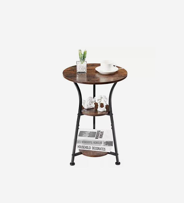 Small Round End Table for Narrow and Small Space, 3-Tier Round Rustic Brown