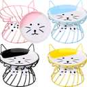 Sunnyray Cat Feeder, 4 Pcs Elevated Ceramic Cat Bowls with Metal Stand, Whisker Friendly, Anti Vomit, Dishwasher Safe, for Dog Pet (Multicolor)
