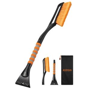AstroAI 27" Snow Brush and Ice Scrapers for Car Windshield, Detachable Snow Scrapers with Ergonomic Foam Grip for Cars, Trucks, SUVs (Heavy Duty ABS, PVC Brush, Orange) (Small)