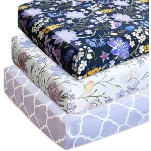 AMROSE 3 Pack Soft Floral Crib Sheets for Baby Girls, 28'' X 52'' Fitted Crib Sheets for Crib and Toddler Mattress Pad, Silk Touch Gentle Breathable Microfiber, Violet