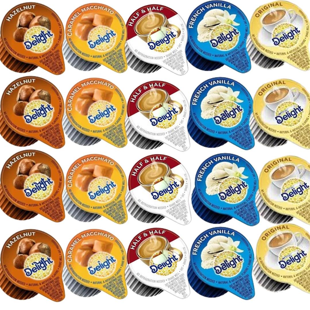 Coffee Creamer Singles Variety Pack – 100 Count, 5 Flavors Half & Half, Hazelnut, French Vanilla, Caramel, Original – Non-Dairy Creamers for Coffee & Tea, Office, Home, Bar & Gifting (EXP 12/05/27)