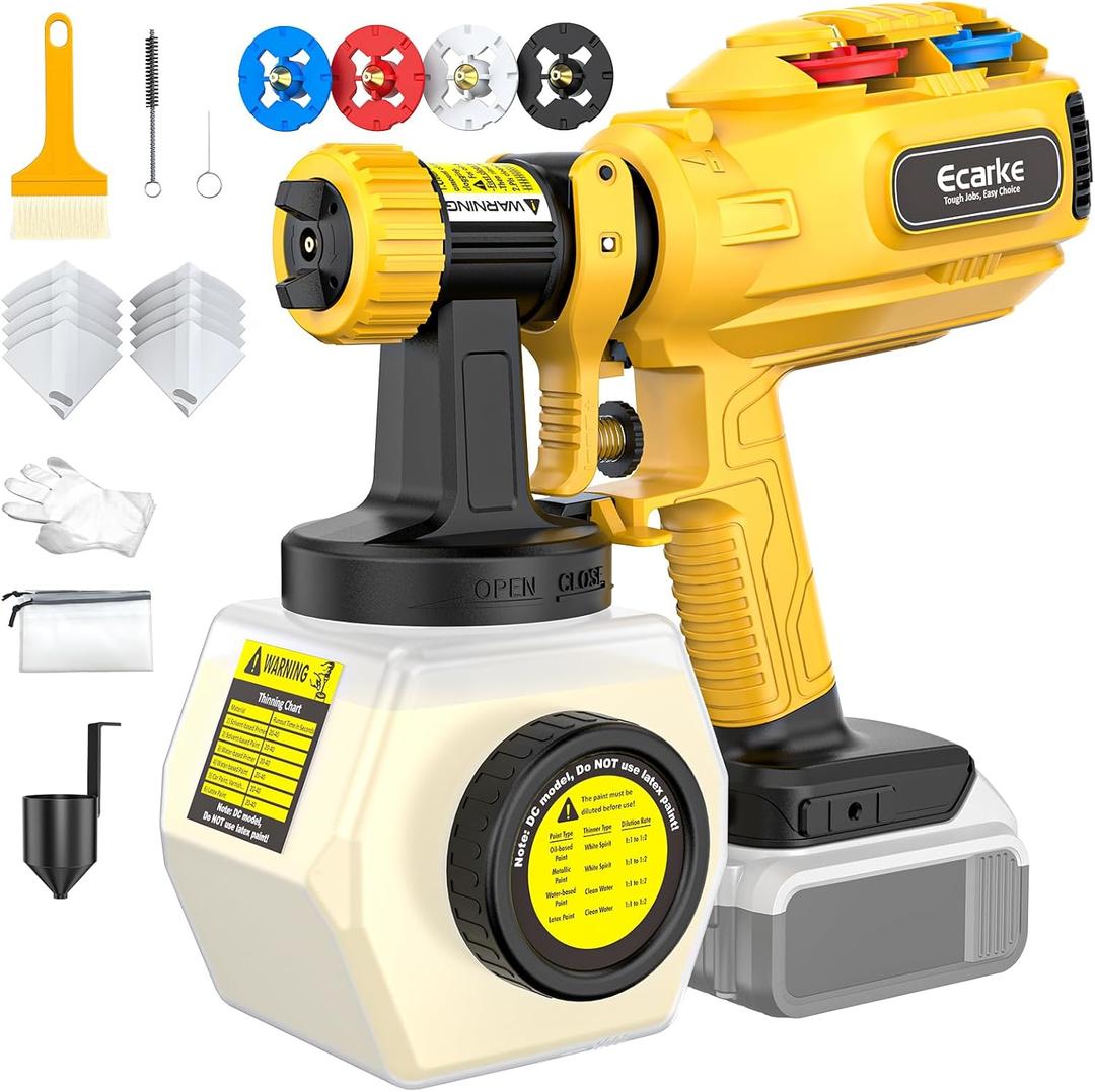 Ecarke Cordless Paint Sprayer Compatible with DeWalt 20V Battery - Side-Fill Design (No Disassembly) & Onboard Nozzle Storage - 43,000 RPM, 1200mL Tank, 4 Nozzles - DIY to Pro Use (Tool Only)