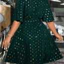 Women's Plus Size Sparkly Cocktail Party Dress Wrap V Neck | Glitter, Sequin, Short Dress, Short Sleeve, Belted, Sparkle Dress for Women Plus Size,Knee High, Dark Green, 4X-Large Plus