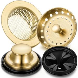 4 Pcs Light Gold Kitchen Sink Accessories Garbage Disposal Splash Guards 3.4'' Sink Drain Strainer and Stopper Stainless Steel Garbage Disposal Plug for Kitchen Drain Strainer